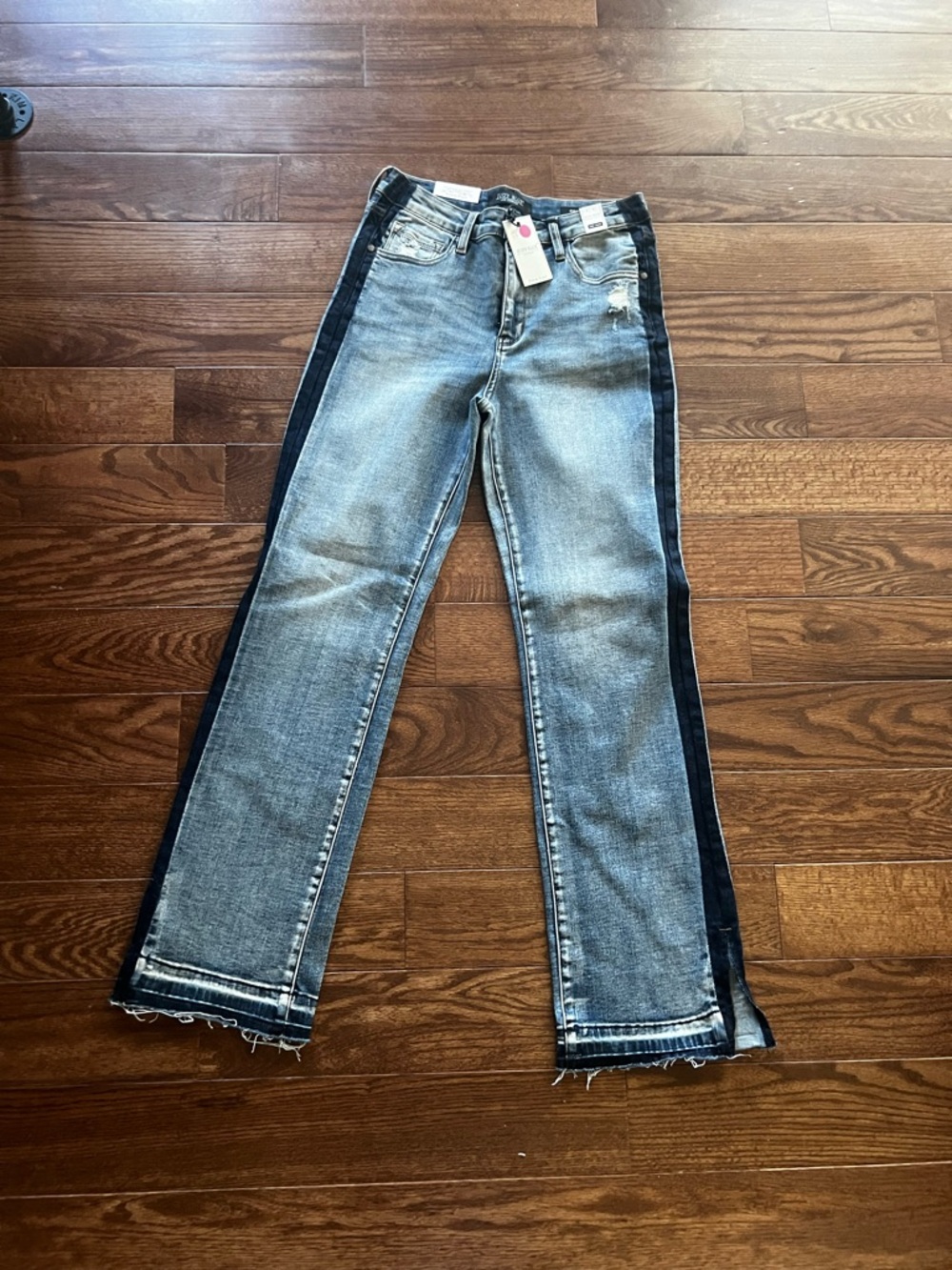 Judy Blue Two-Tone Light Blue Straight Leg Jeans with Dark Side Stripe